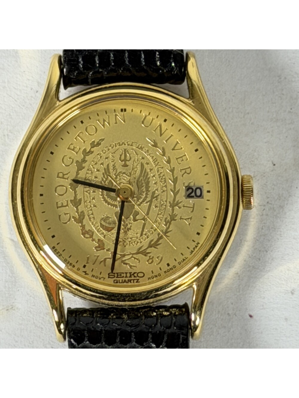 Vintage Seiko Georgetown University Gold Tone Quartz Watch Genuine Leather Strap